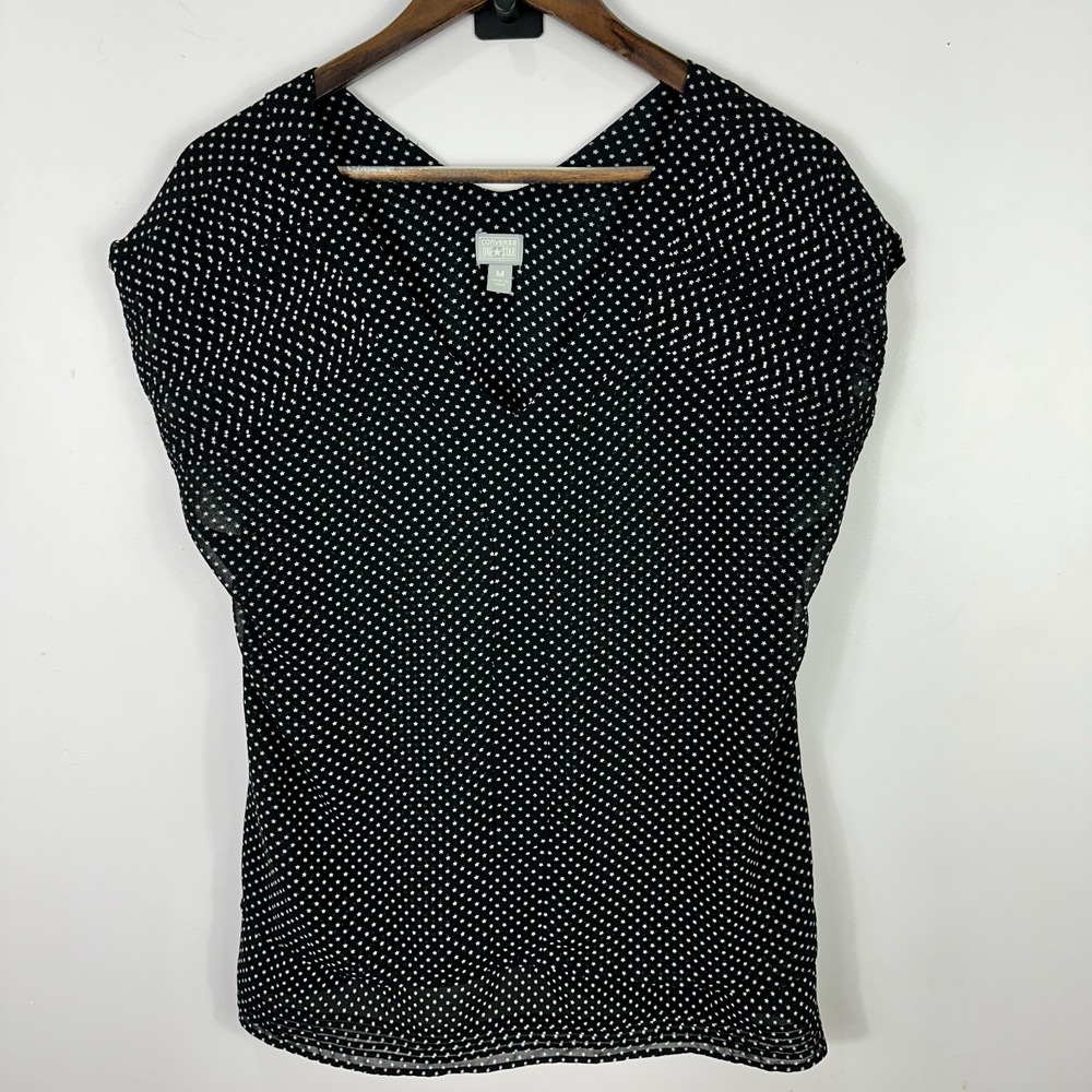 Converse One Star Top Women M Black White Star Polka Dot V Neck Y2K Indie Sleaze
